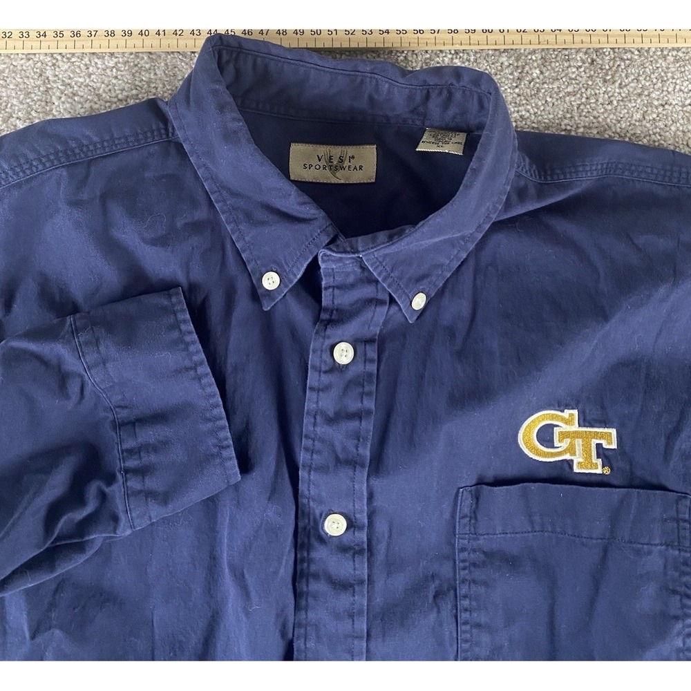 Vesi Sportswear Geoegia Tech Jackets Solid Blue Button Down Men XL Cotton Preppy